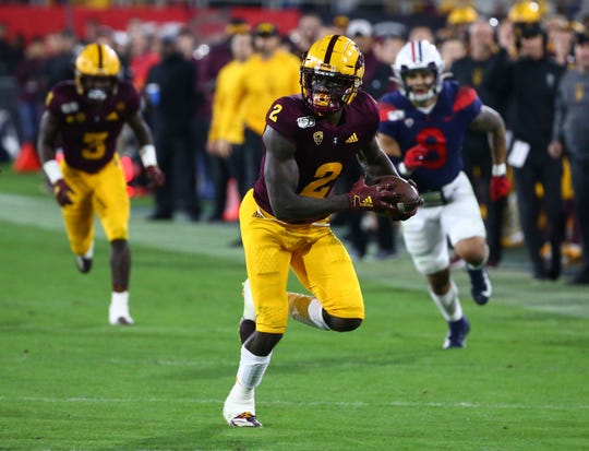 Arizona State Sun Devils wide receiver Brandon Aiyuk (2) is surging up NFL draft boards for the 2020 NFL draft.