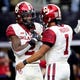 Could Oklahoma Sooners wide receiver CeeDee Lamb (2) and quarterback Kyler Murray (1) be reunited on the Arizona Cardinals? Some NFL mock draft projections think so.