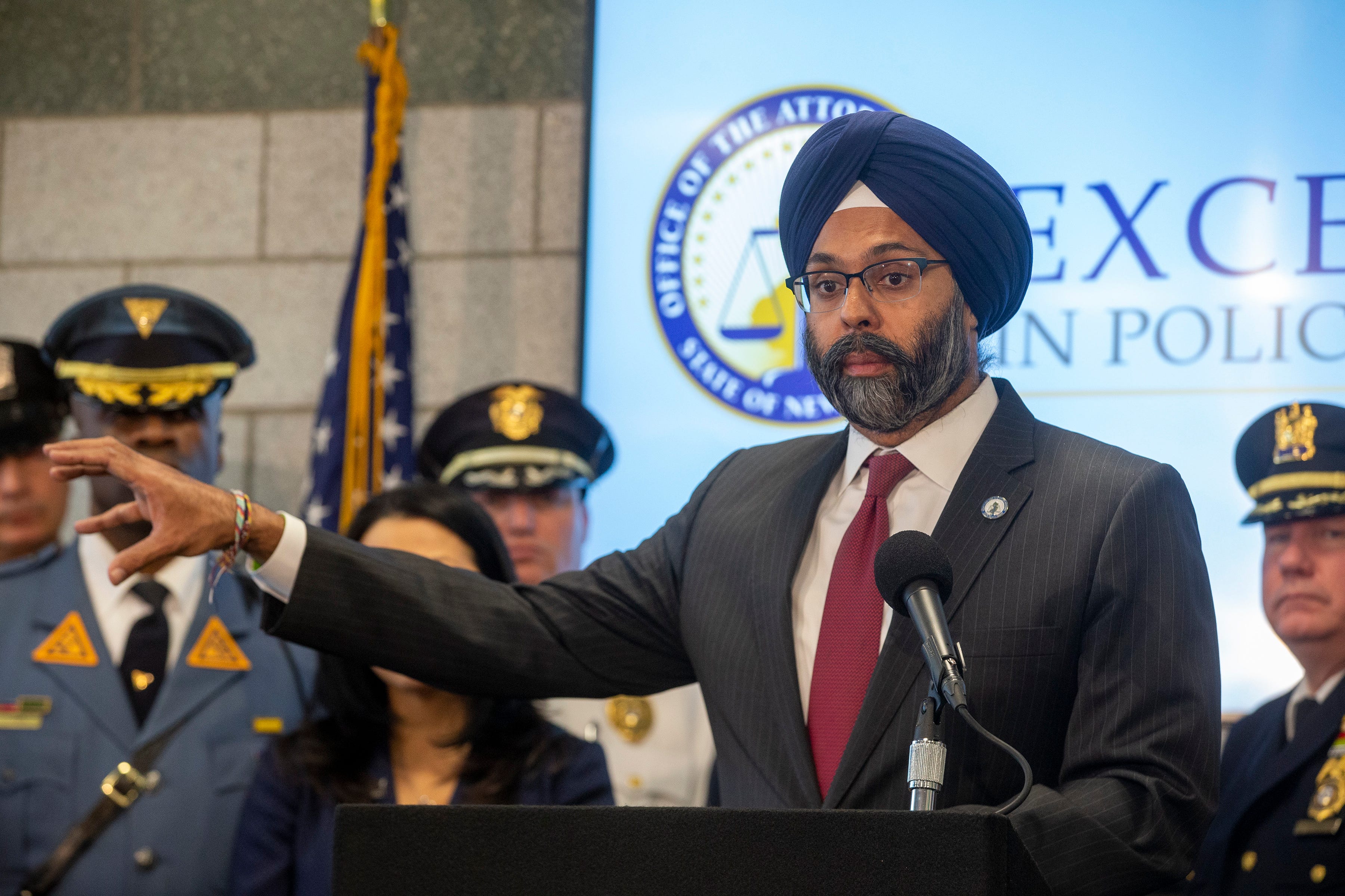 New Jersey Attorney General Gurbir S. Grewal announces "Excellence in Policing" initiative to promote professionalism, accountability and transparency in law enforcement during a press conference at the New Jersey State Police Newark Troop D Station in Newark, Dec. 4, 2019.