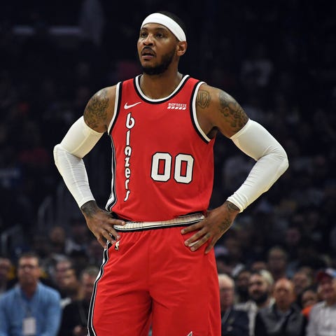 Trail Blazers forward Carmelo Anthony shown during