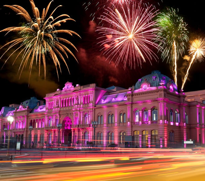 Festive, fun fireworks illuminate the sky on New Year’s Eve in Buenos Aires.