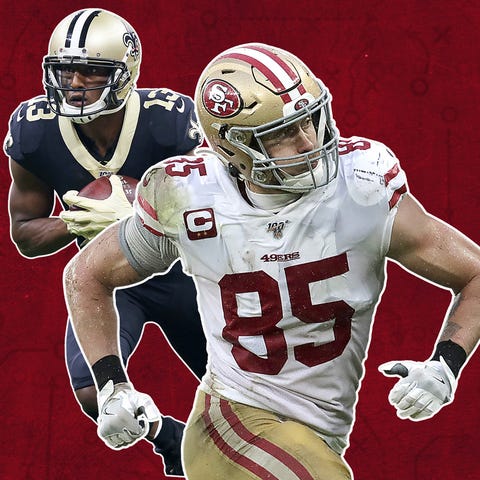 49ers TE George Kittle (85) and Saints WR Michael 