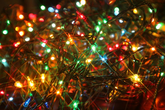 Colorful strand of Christmas lights closeup