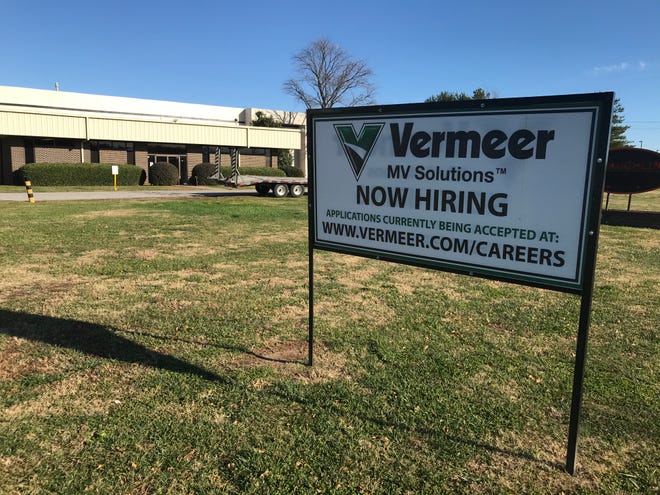 A sign posted in front of the Vermeer vacuum excavator plant on Thursday, Dec. 15, 2019, says the company is hiring. Iowa-based Vermeer has added 30 jobs to its Greenville operation since purchasing the plant in 2017 and plans to add another 25 when it expands at a 43-acre site in the new South Greenville Enterprise Park on U.S. 25 in Piedmont.