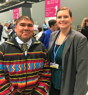 Rev. Chebon Kernell, a Native American climate activist of the Seminole tribe and the Executive Director of the Native American Comprehensive Plan of the United Methodist Church with Cara Fleischer.