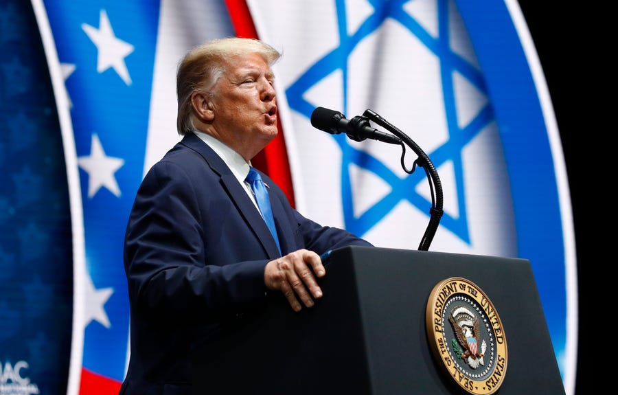 President Donald Trump speaks at the Israeli American Council National Summit in Hollywood, Florida, Dec. 7, 2019.
