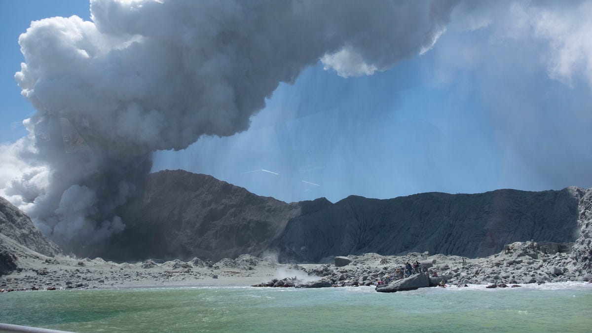 An image provided by visitor Michael Schade shows White Island (Whakaari) volcano, as it erupts, in the Bay of Plenty, New Zealand.