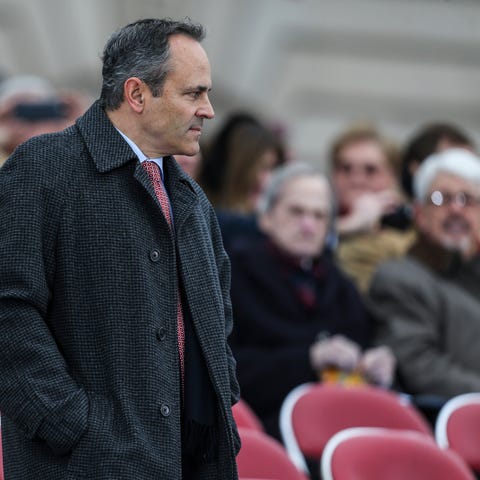 Former Governor Matt Bevin walks to his seat befor