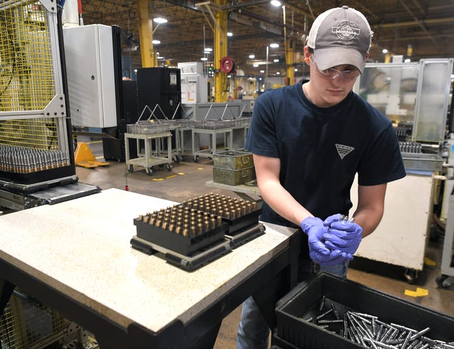 Liberty Technology Magnet High School senior Elijah Dyer, 17, works in the Stanley Black & Decker plant in Jackson, Tenn., on Nov. 21, 2019. Jackson is home to LOOP, a unique work-based learning program in which high school students report to the factory instead of school.