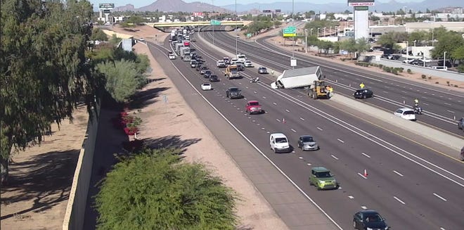 A crash involving a semitruck caused a massive traffic backup on Interstate 10 in Tempe and Chandler on Dec. 11, 2019.