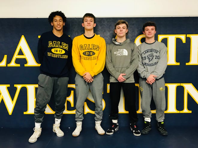 The Lancaster wrestling team has won five consecutive Ohio Capital Conference-Ohio Division championships. The Golden Gales' top returning wrestlers are, from left to right: Titan Johnson, Jacob Reed, Logan Agin and Aiden Agin