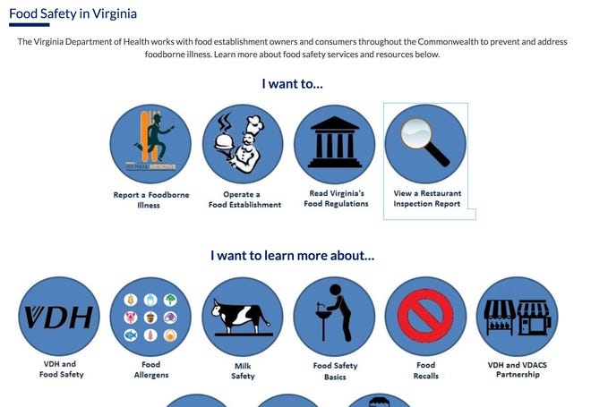 Virginia Dept. of Health's "Food Safety in Virginia" website.