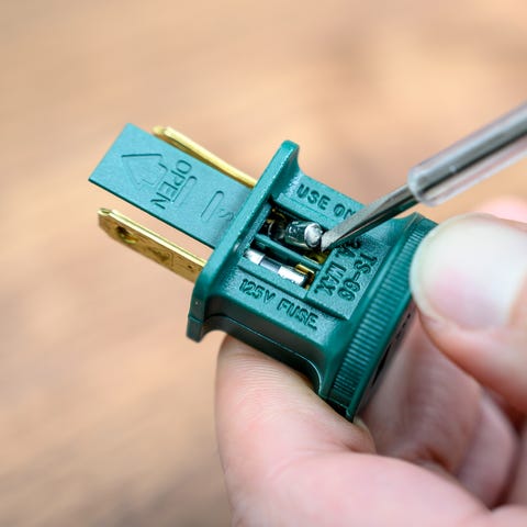 A Christmas light fuse is easily replaced