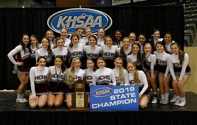Henderson County's cheerleaders won the state championship in the Game Day division of the KHSAA competitive cheer championships Saturday at the Kentucky Horse Park's Alltech Arena in Lexington.
