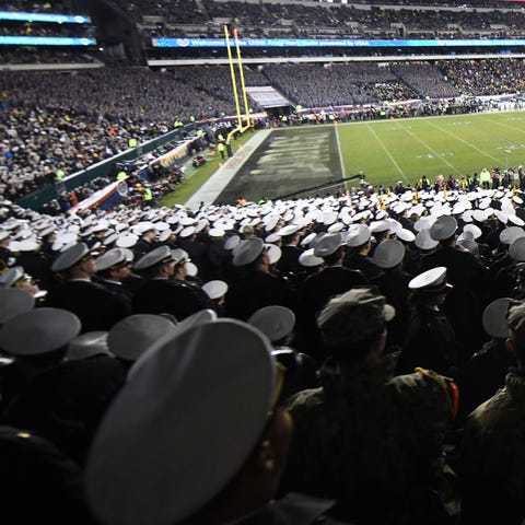 The Navy Midshipmen look on during the annual Army