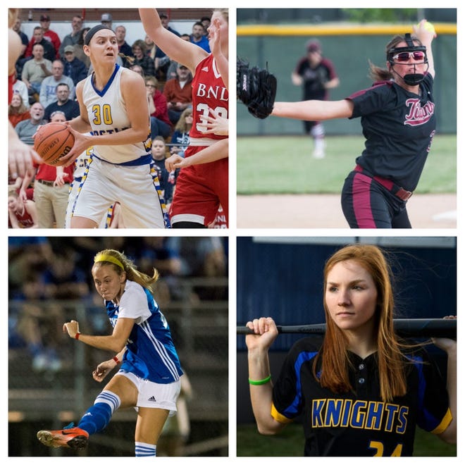 Jessica Nunge (top left), Lyndsi Adamson (top right), Ryleigh Anslinger (bottom left) and Hannah Hood (bottom right) are among the nominees for the Courier & Press Female Athlete of the Year