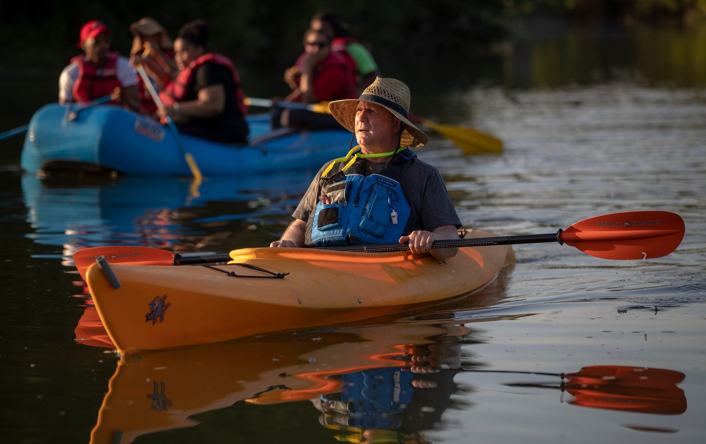 Kevin Hardie, executive director of Friends of the White River, leads a trip on the waterway, Monday, Aug. 19, 2019. He was duck hunting on Christmas Eve 1999 in Hamilton County when he started noticing dead fish on the White River that were killed by a toxic discharge of chemicals from Anderson's Guide Corporation.