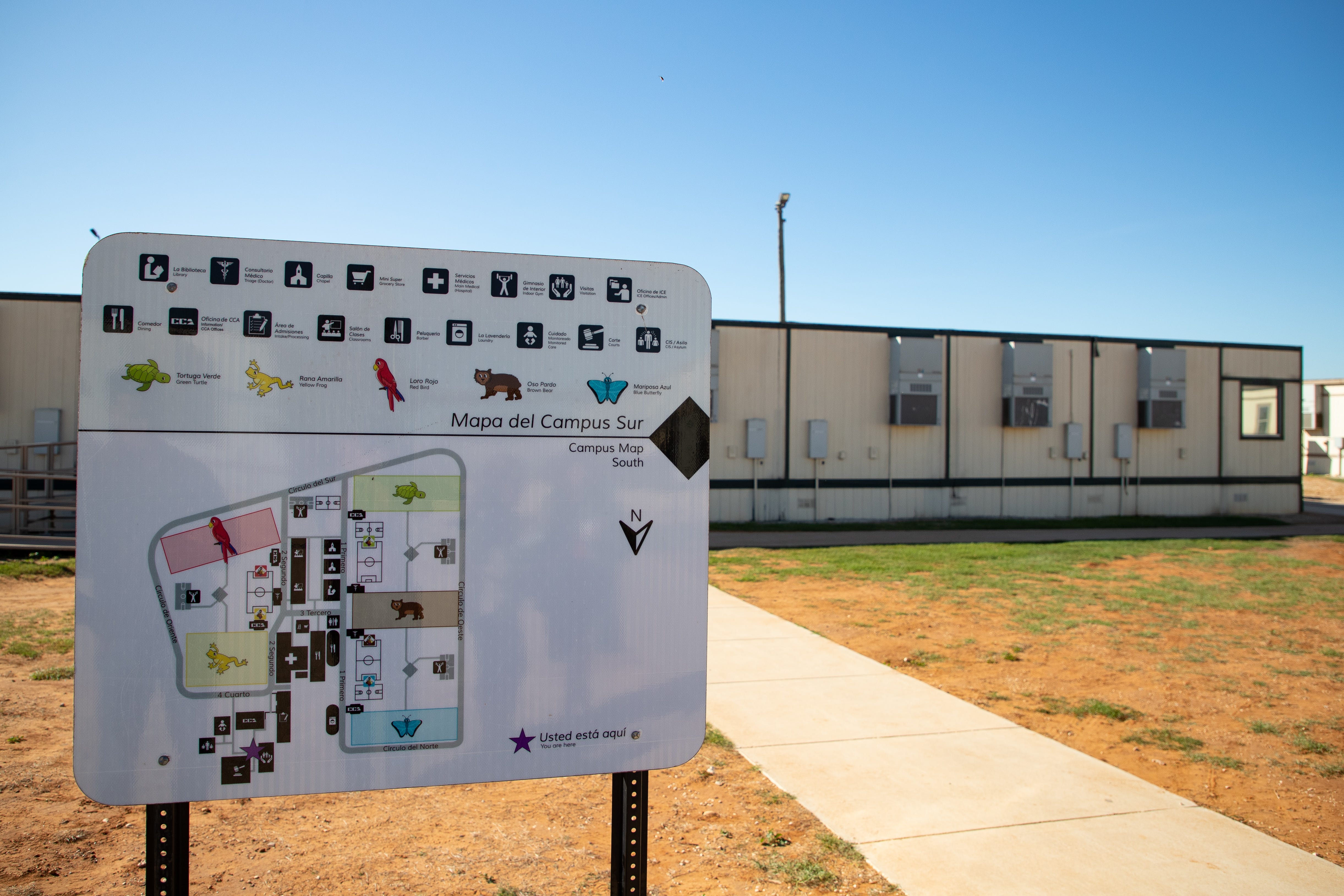 A map shows the layout of the U.S. Immigration and Customs Enforcement's (ICE) South Texas Family Residential Center in Dilley, Texas.