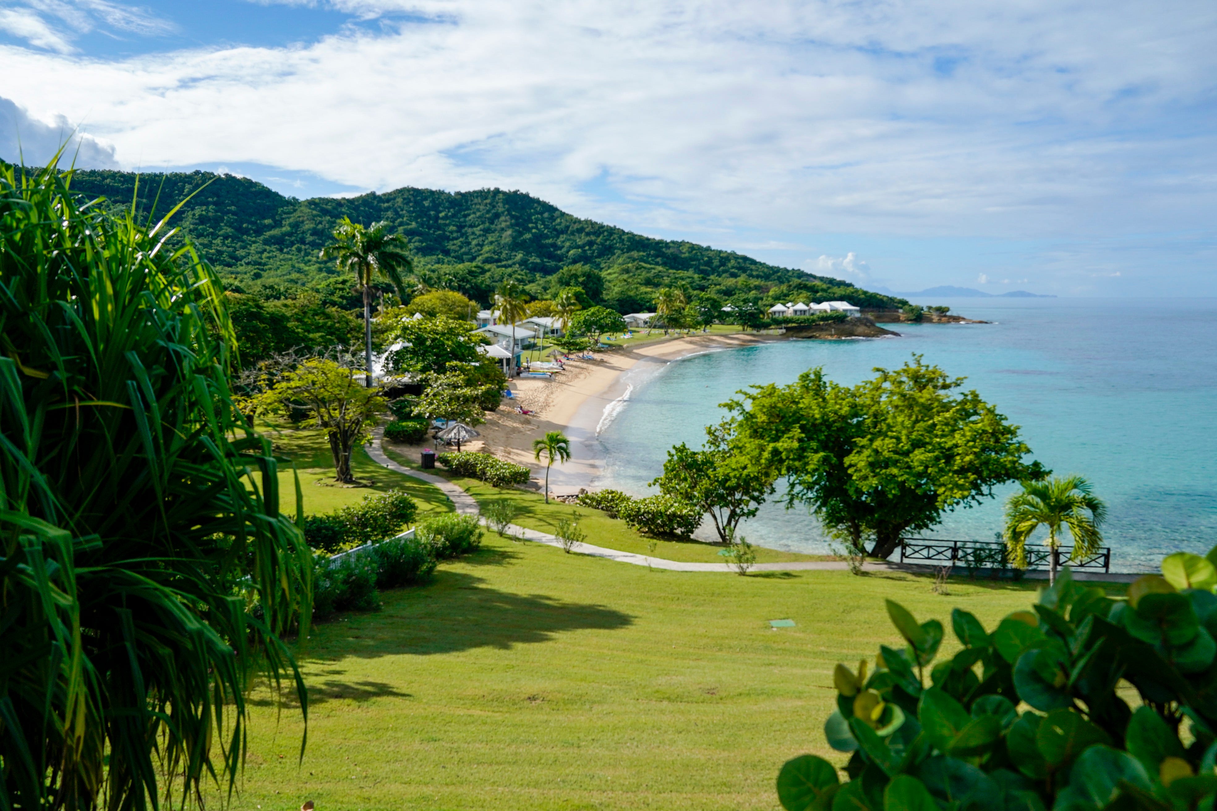 Antigua, which is 108 square miles long, is known for its majestic beaches. Here is a view from the Hawksbill, one of the oldest resorts on the island. An old sugar mill on the property has been converted into the resort's gift shop.