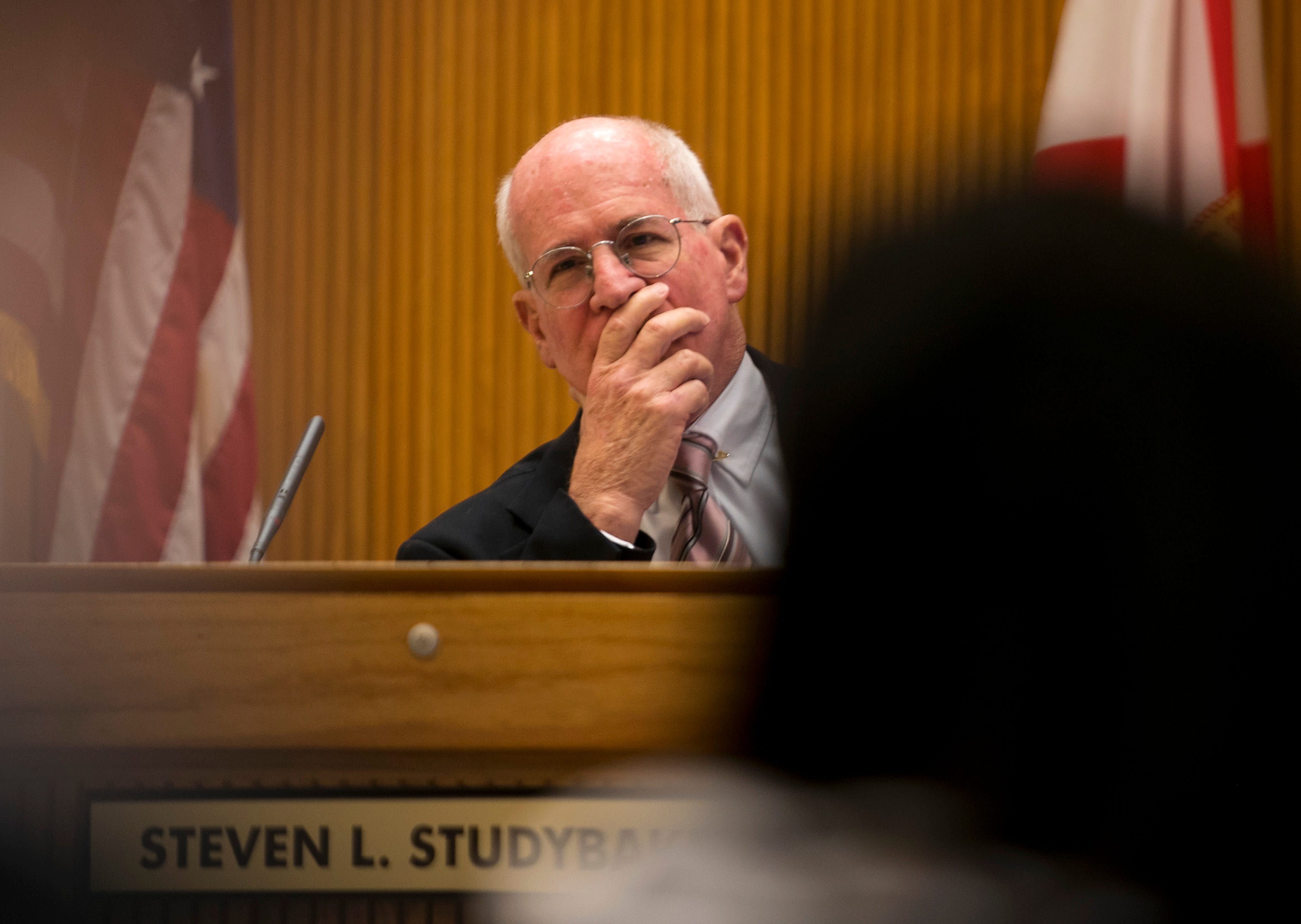 Magistrate Steven Studybaker listens to testimony in one of Anber’s custody hearings.