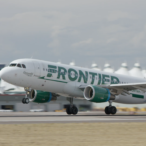 A Frontier Airlines jet at Denver International Ai