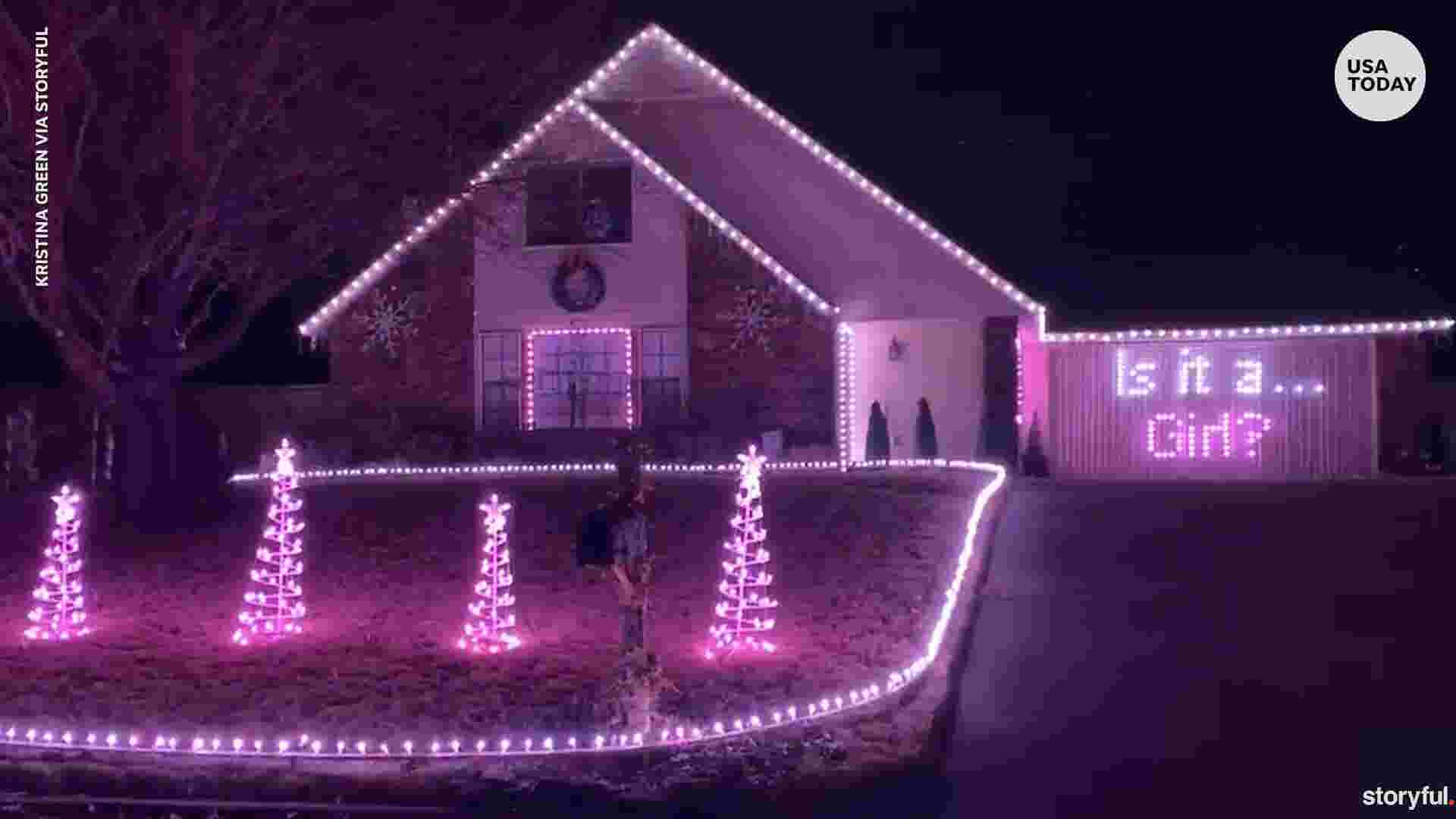 Couple uses Christmas lights for gender reveal