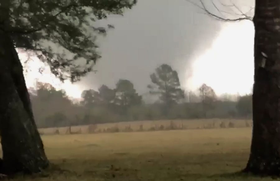 This photo provided by Heather Welch shows a tornado in Rosepine, La., Dec. 16, 2019. Strong storms moving across the Deep South killed at least four people and left a trail of smashed buildings, splintered trees and downed power lines the week before Christmas.