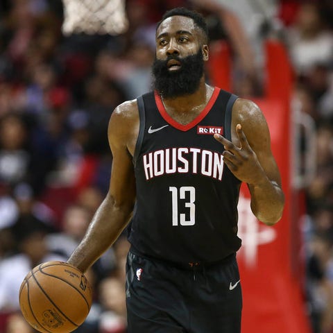 Rockets guard James Harden leads the league with 3