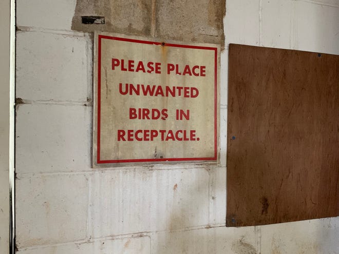 An old sign at the Dededo Game Club encourages losing cockfighters to keep the facility tidy. There were no bird receptacles, and losing cockfighters typically take their birds home and sometimes bury them.