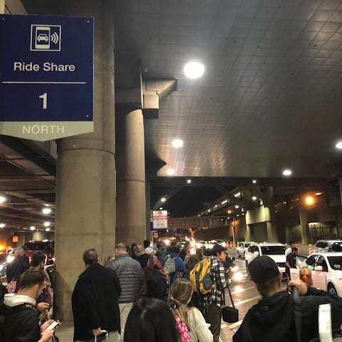 Crowds outside the 1 North Ride Share pickup locat