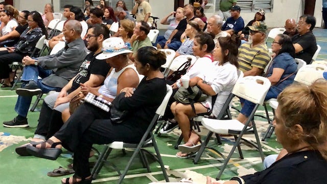 Yona residents listen to their fellow villagers during a Dec. 18, 2019 town hall on public safety which, for the most part, became a forum related to the leadership vacuum left by the federal detention of Mayor Jesse Blas.
