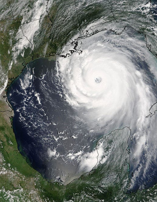 Hurricane Katrina preparing to make landfall in Louisiana in 2005.