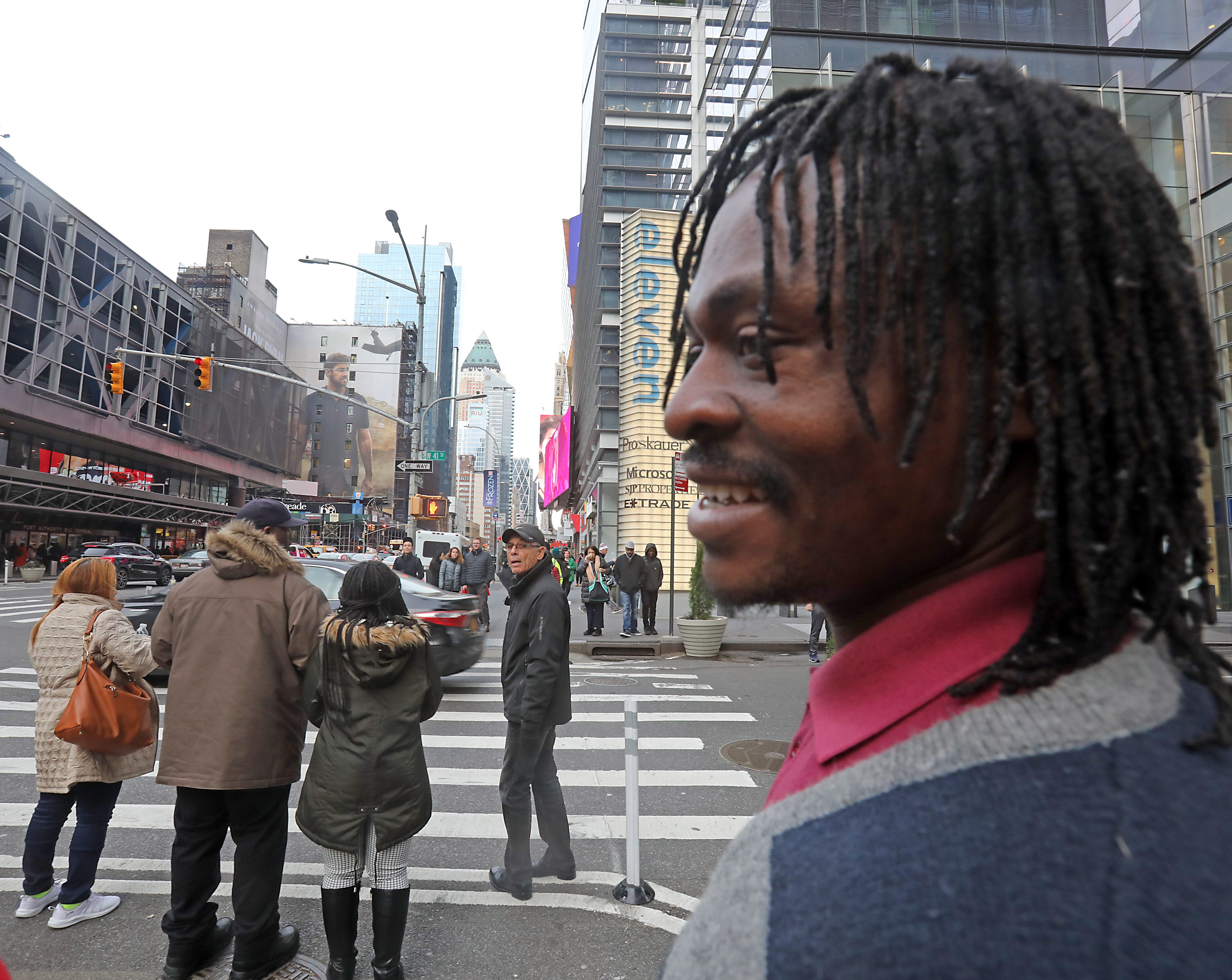 Fredrick Quaye Odai, founder of Womba Africa, walks in New York City on Nov. 23, 2019.