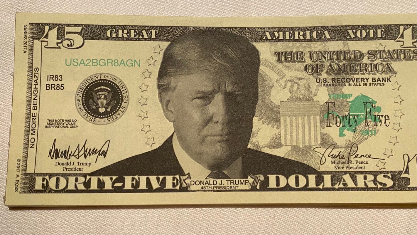 1 45 долларов. 100 Долларов Трамп. Доллар с Трампом. One Trump доллар. 45 Долларов.