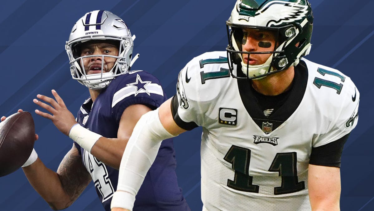 Dallas' Dak Prescott and Philadelphia's Carzon Wentz (11) will square off Sunday with the NFC East hanging in the balance.