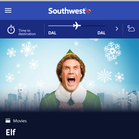 Southwest and other airlines are showing "Elf'' an
