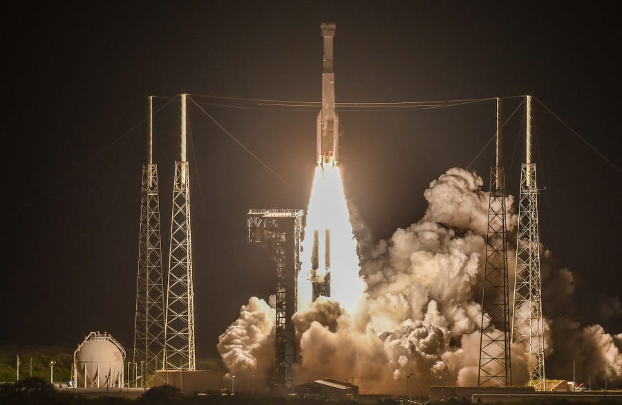 Boeing's Starliner crew capsule sits atop an Atlas V rocket lifts off from Cape Canaveral Air Force station early Friday morning.