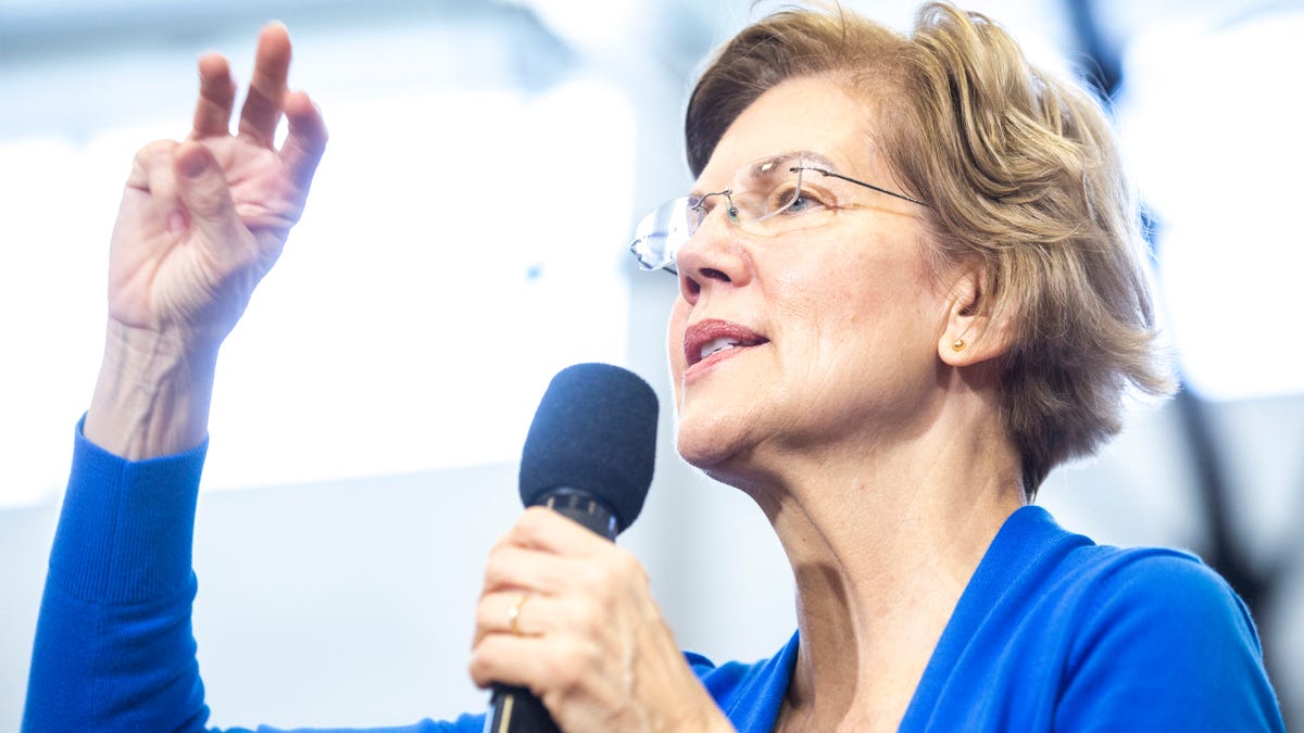 U.S. Sen. Elizabeth Warren, D-Mass., speaks during a town hall, Saturday, Dec. 21, 2019, at North Central Junior High School in North Liberty, Iowa.
