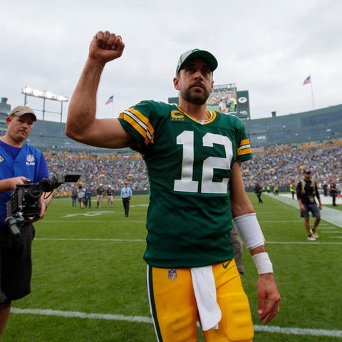 Green Bay Packers quarterback Aaron Rodgers (12) c