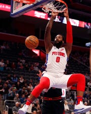 Detroit Pistons center Andre Drummond dunks during the first half.