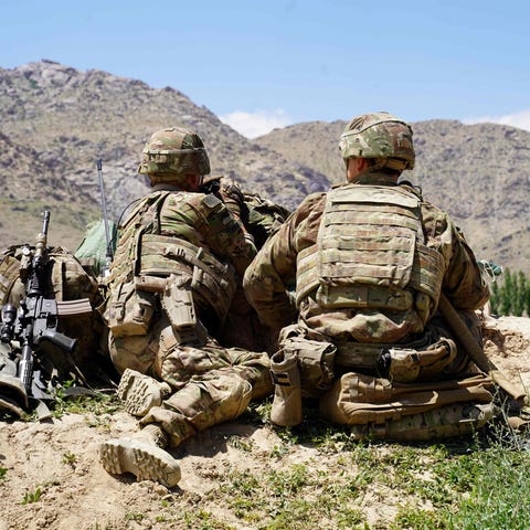 In this photo taken on June 6, 2019, US soldiers l