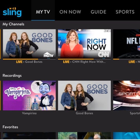 A screen shot of the Sling TV live streaming servi
