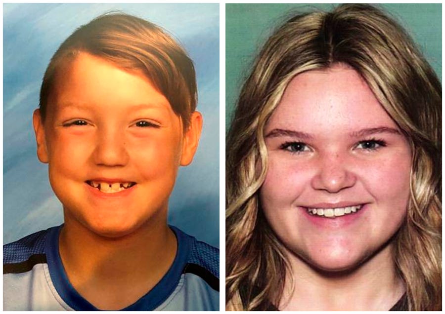 These undated photos released by the National Center for Missing & Exploited Children show missing person, Joshua Vallow, 7, left, and Tylee Ryan, 17. They were last seen on Sept. 23, 2019 in Rexburg, Idaho.