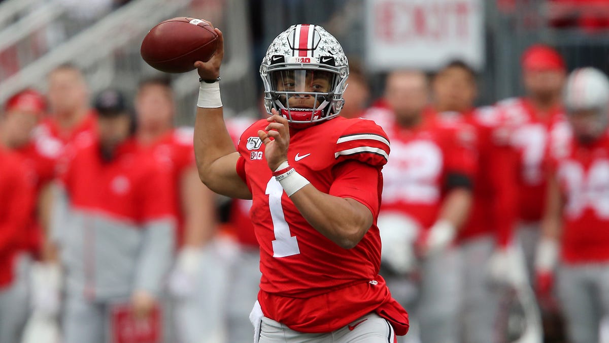 Ohio State quarterback Justin Fields has completed 208 of 208 passes this season and thrown for 40 touchdowns.