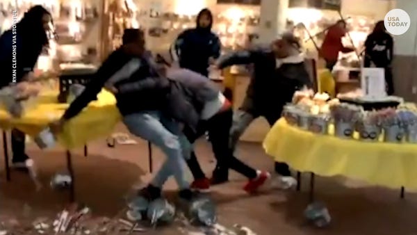 Large brawl seen at beef jerky store