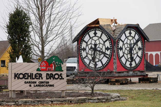 The Hour Time clock sits in the lot of Koehler Bros., 3120 Dayton road, Friday, Dec. 27, 2019 in Dayton. The clock, built in 1910, sat atop the Hour Time Restaurant for decades.