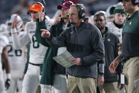 Michigan State's Mark Dantonio coaches against Wake Forest during the third quarter of the Pinstripe Bowl at Yankee Stadium, Friday, Dec. 27, 2019, in New York.