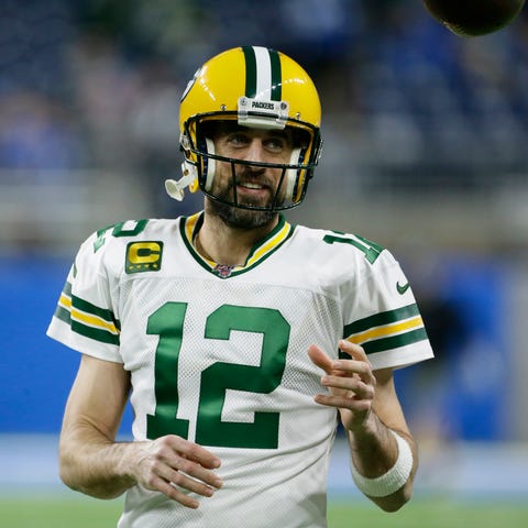 Green Bay Packers quarterback Aaron Rodgers is see