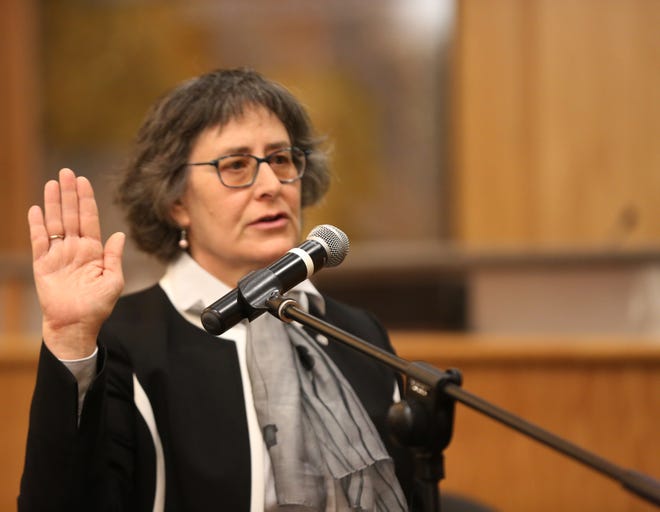 Las Cruces Municipal Presiding Judge Joy Goldbaum is sworn in to office, Monday Dec. 30, 2019.
