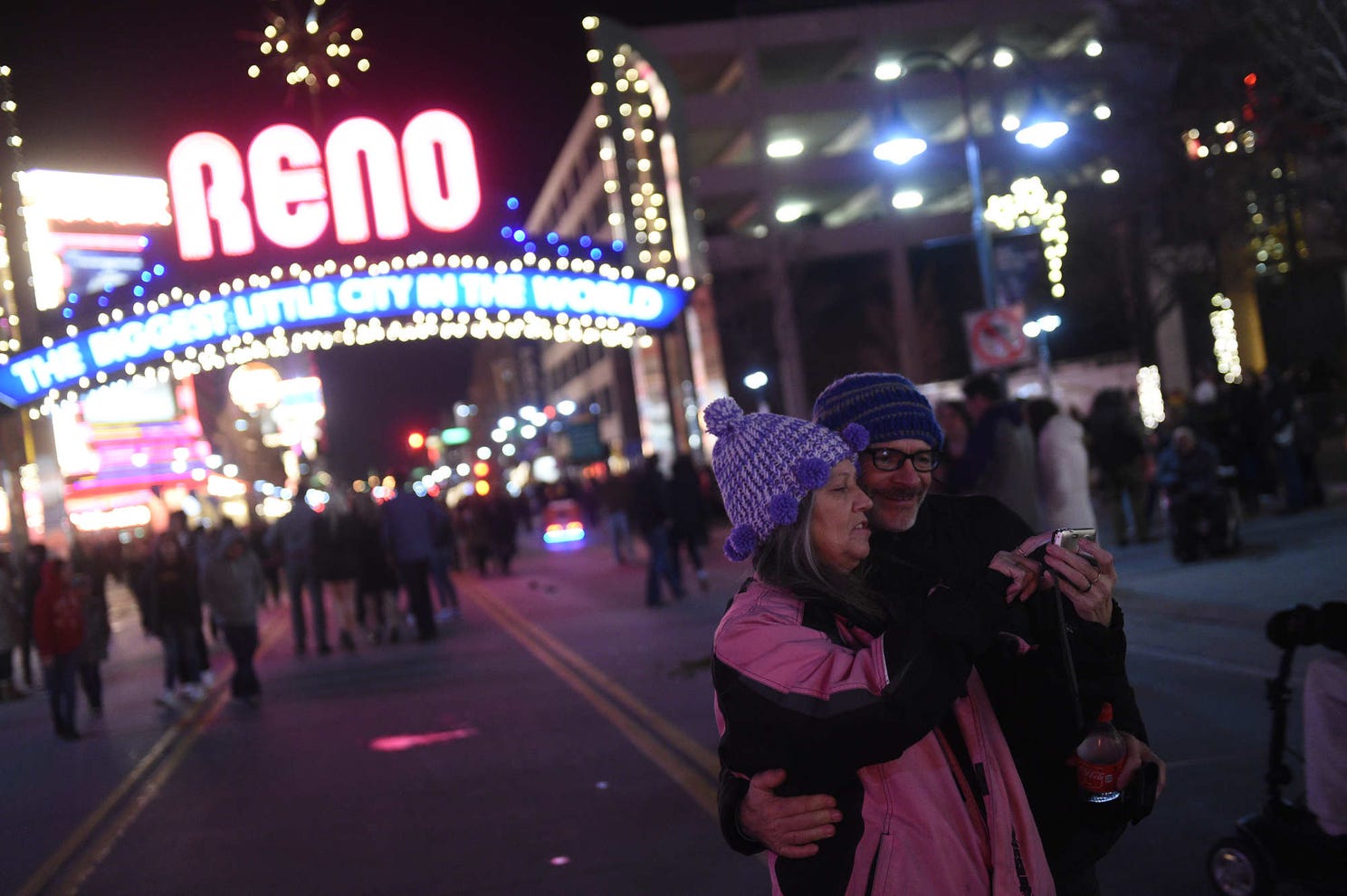 People celebrate the New Year in downtown Reno on Dec. 31, 2019 and Jan. 1 2020.
